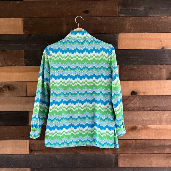 Vintage Groovy Zig Zag Waves Bradley Dagger Collar Button Up Lightweight Jacket - Picture 3 of 10